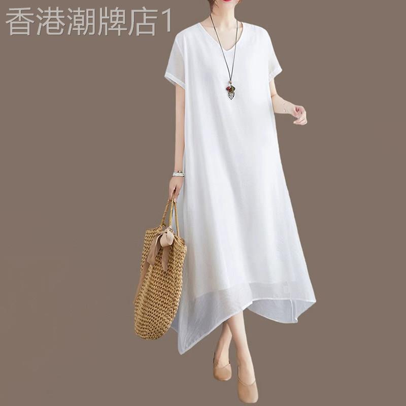 潮牌雪纺连衣裙女2026夏季新款中年妈妈时尚胖mm宽松大码休闲裙子
