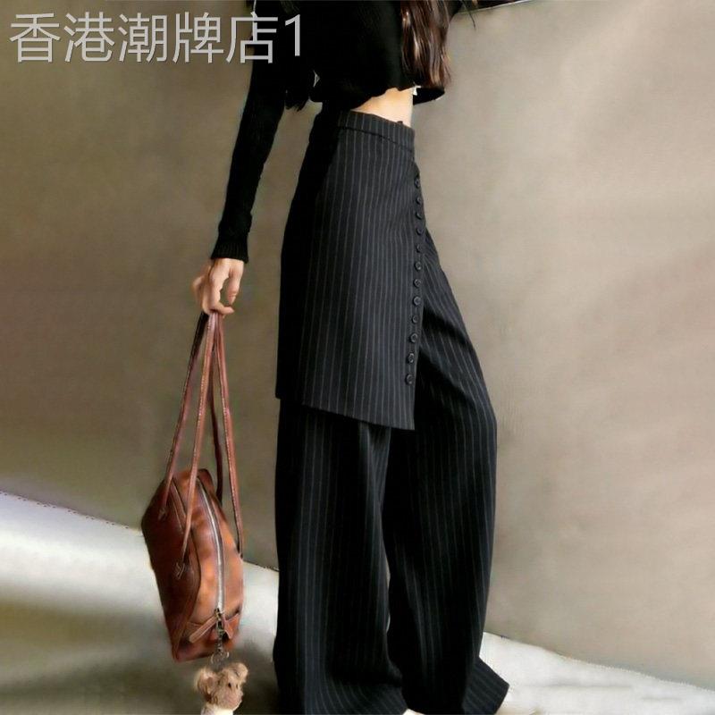 灰色条纹西装裤女2026夏季新款高腰显瘦屁帘设计感时髦洋派休闲裤