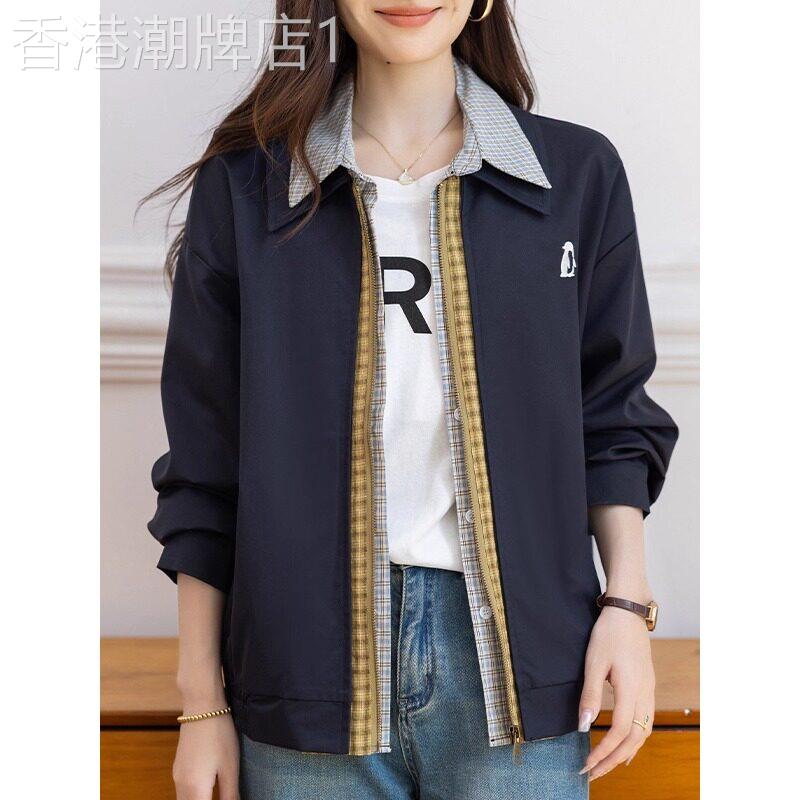翻领棒球服休闲外套女春秋2025新款爆款洋气欧货大码胖mm夹克上衣