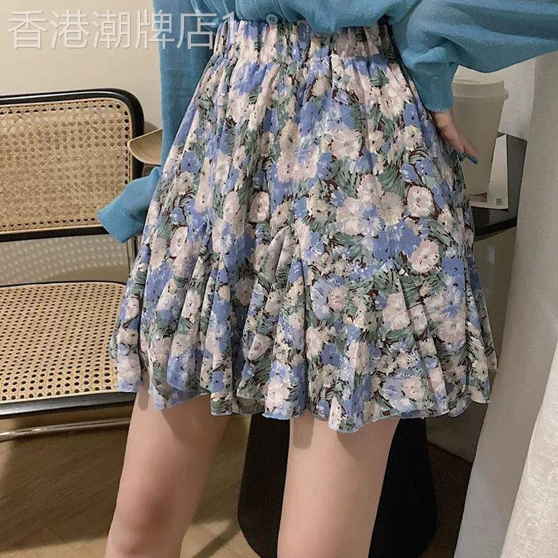 雪纺碎花a字短裙女夏季2026欧货小众半身裙荷叶边蓬蓬防走光裤裙