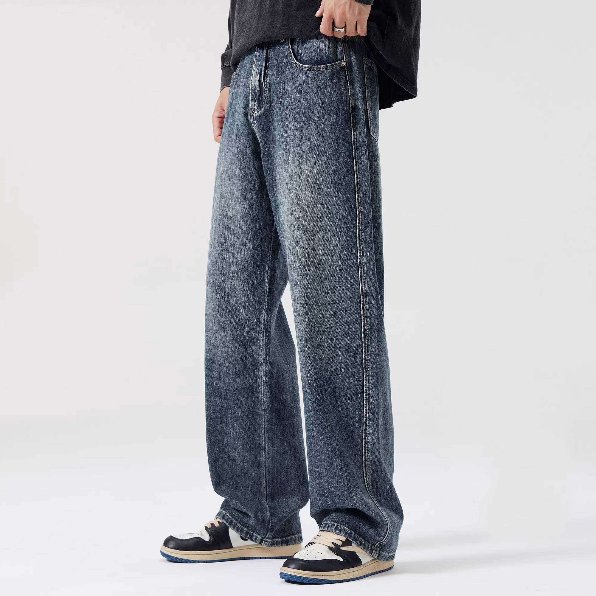 香港潮牌牛仔裤男秋冬新款加绒休闲裤美式水洗做旧宽松阔腿直筒裤,男装,牛仔裤,淘宝优惠券,粉丝福利购,淘宝优惠卷