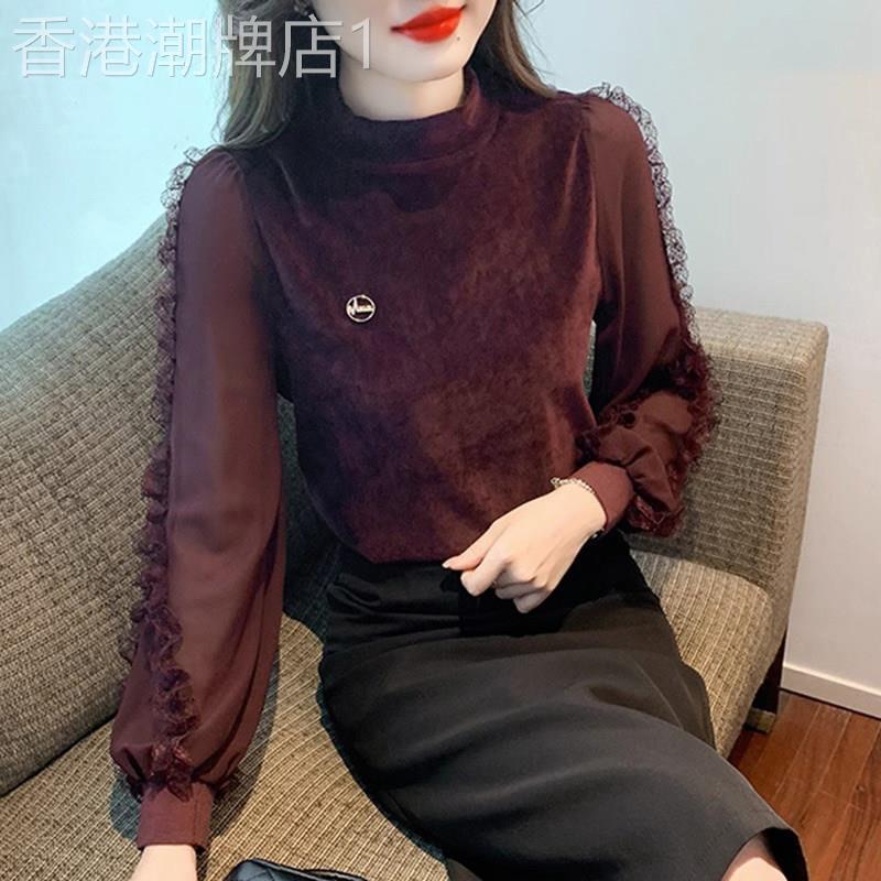 蕾丝打底衫女春秋季2025新款高级感内搭时尚洋气时髦小衫丝绒上衣
