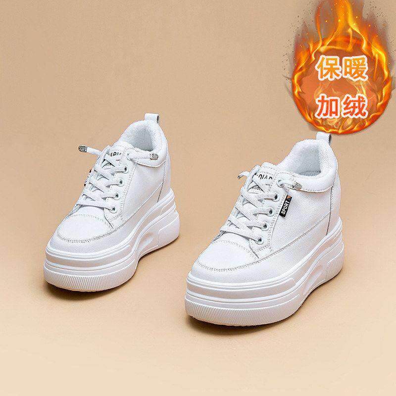 真皮内增高小白鞋女秋季新款百搭女鞋高帮厚底小个子运动休闲板鞋