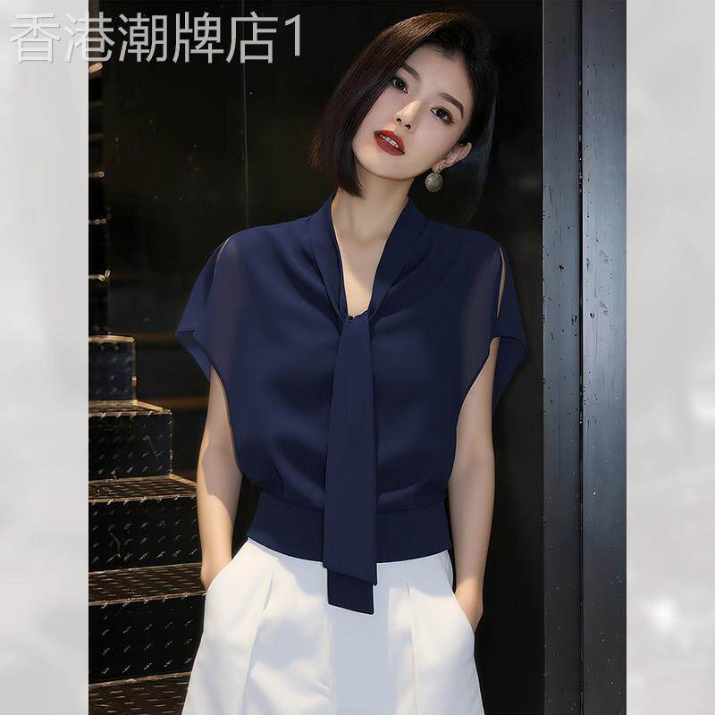 复古减龄飘带短袖衬衫2026夏季新款女设计感上衣宽松休闲百搭衬衣