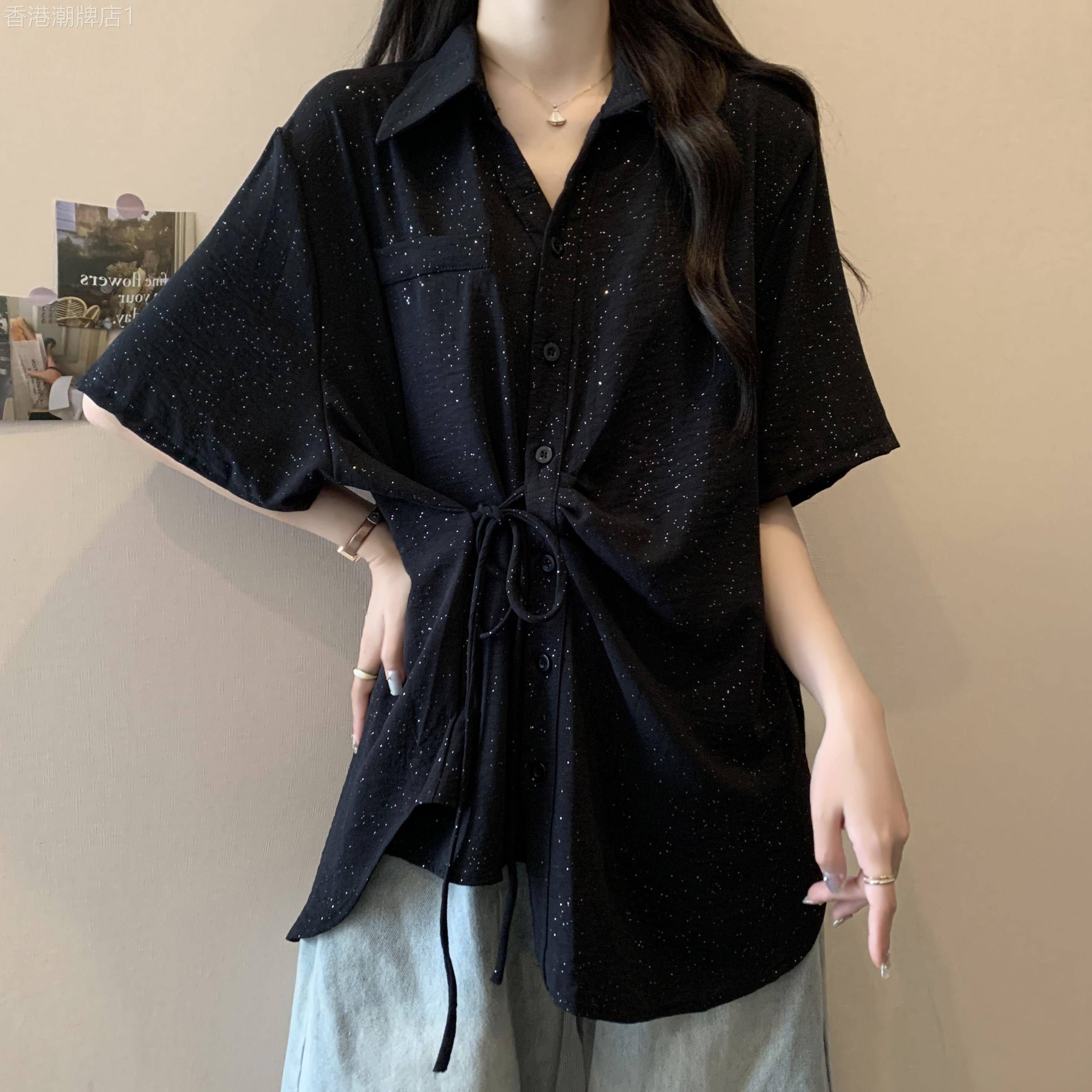 短袖衬衫女士夏季薄款2026新款宽松大码中长款设计感小众衬衣上衣