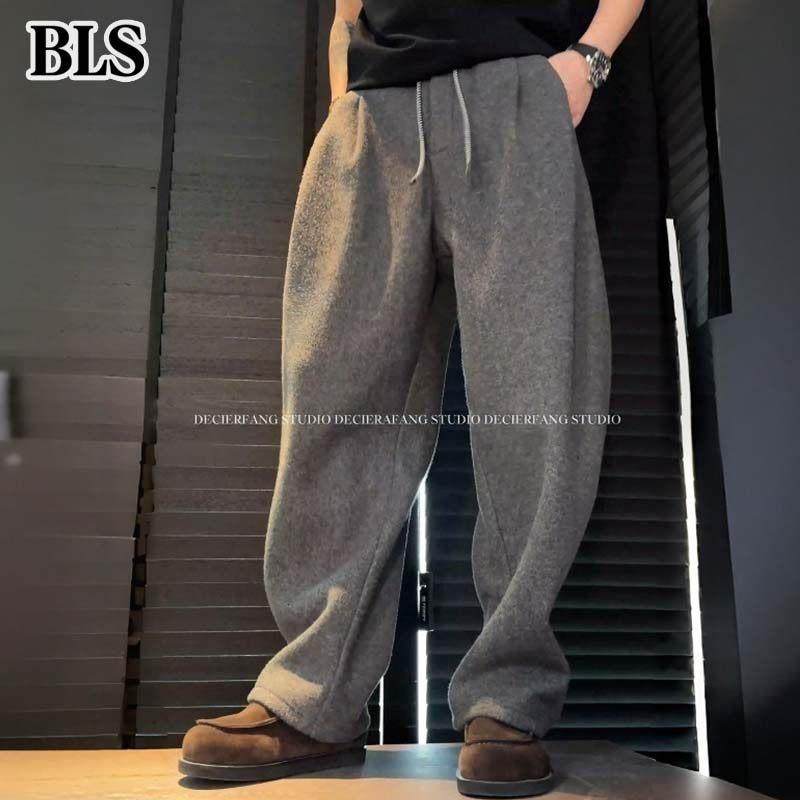 高端重磅加绒加厚休闲裤男冬季2025新款弯刀直筒运动卫裤男士长裤