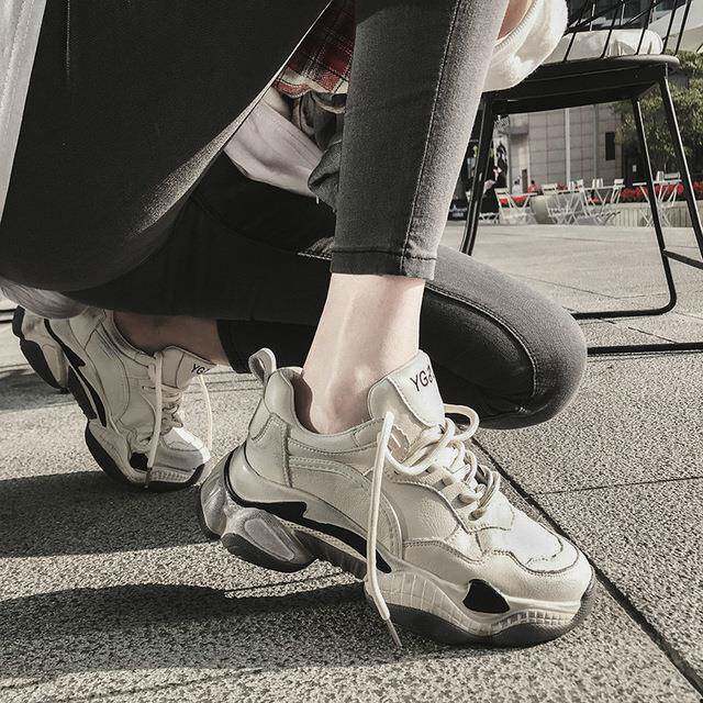 纯皮老爹鞋女厚底真皮ins潮2025网红新款智熏鞋增高运动休闲鞋女