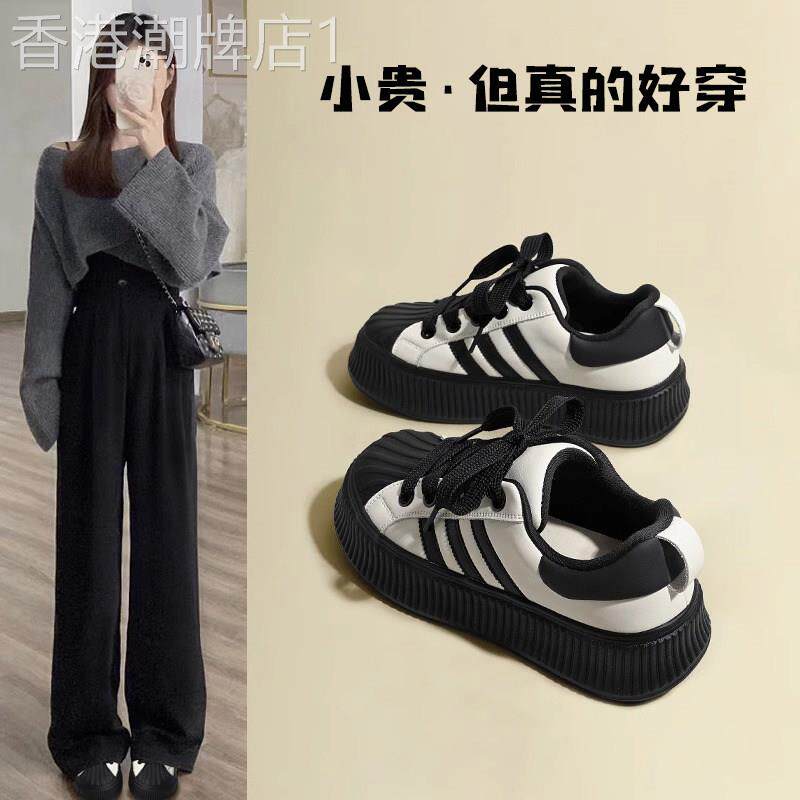 鞋子女款2025新款春季爆款贝壳鞋板鞋百搭小众黑色女鞋休闲运动鞋