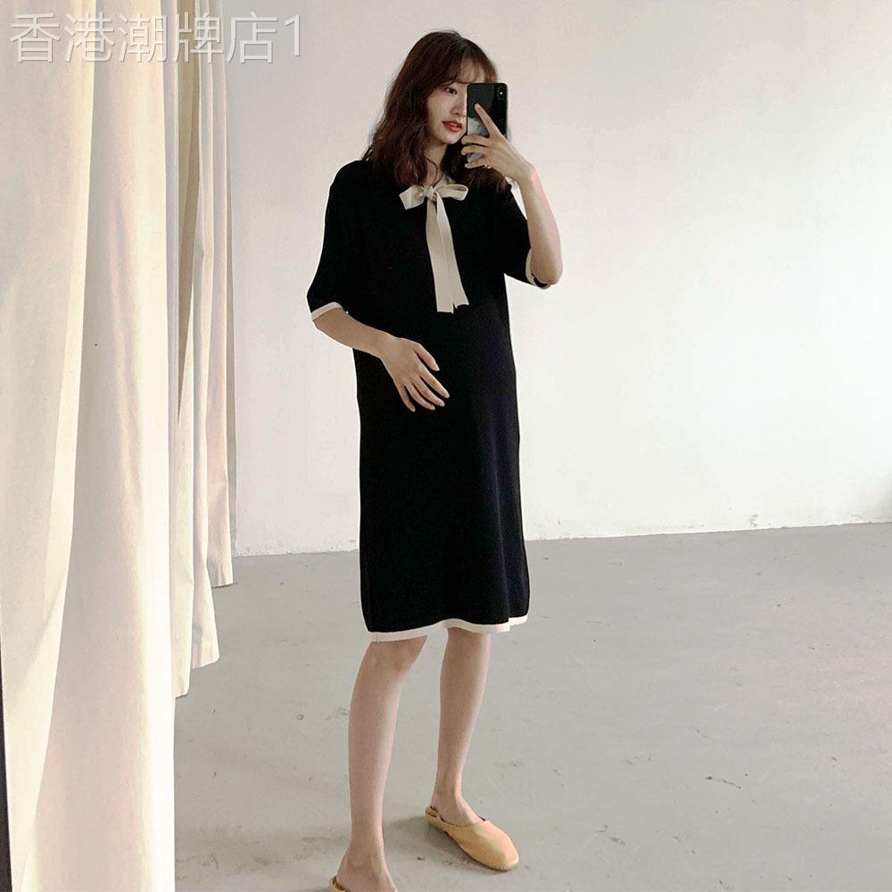 冰丝孕妇洋装春夏装气质系带仙女领显瘦中长版孕妇装夏天裙子潮