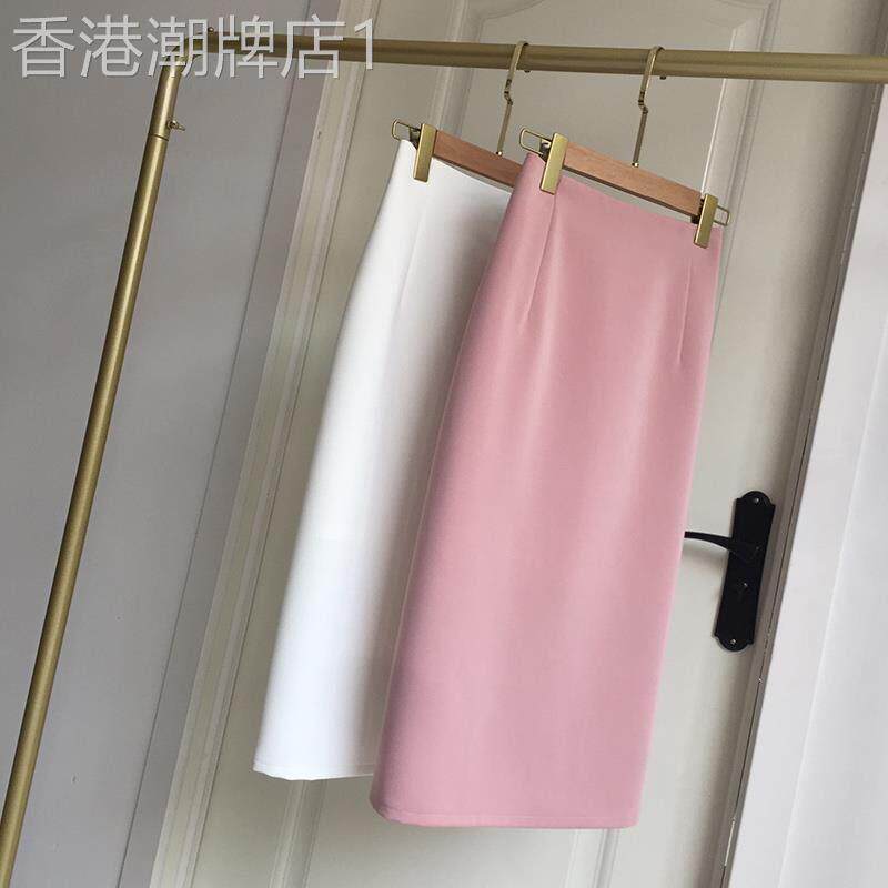 粉色西装半身裙女夏季2025新款中长款高腰显瘦a字直筒开叉包臀裙