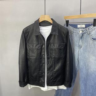 高级感飞行员机车翻领皮衣男秋冬加绒痞帅短款修身工装皮夹克外套