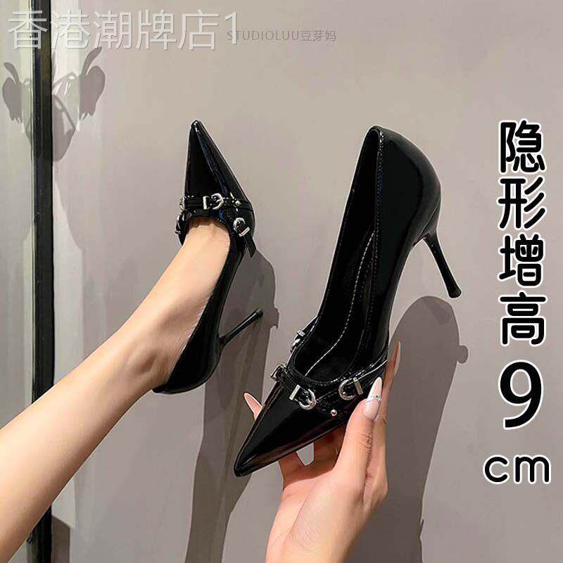 香港真皮黑色高跟鞋女2025新款秋季法式尖头细跟单鞋不累脚工作鞋