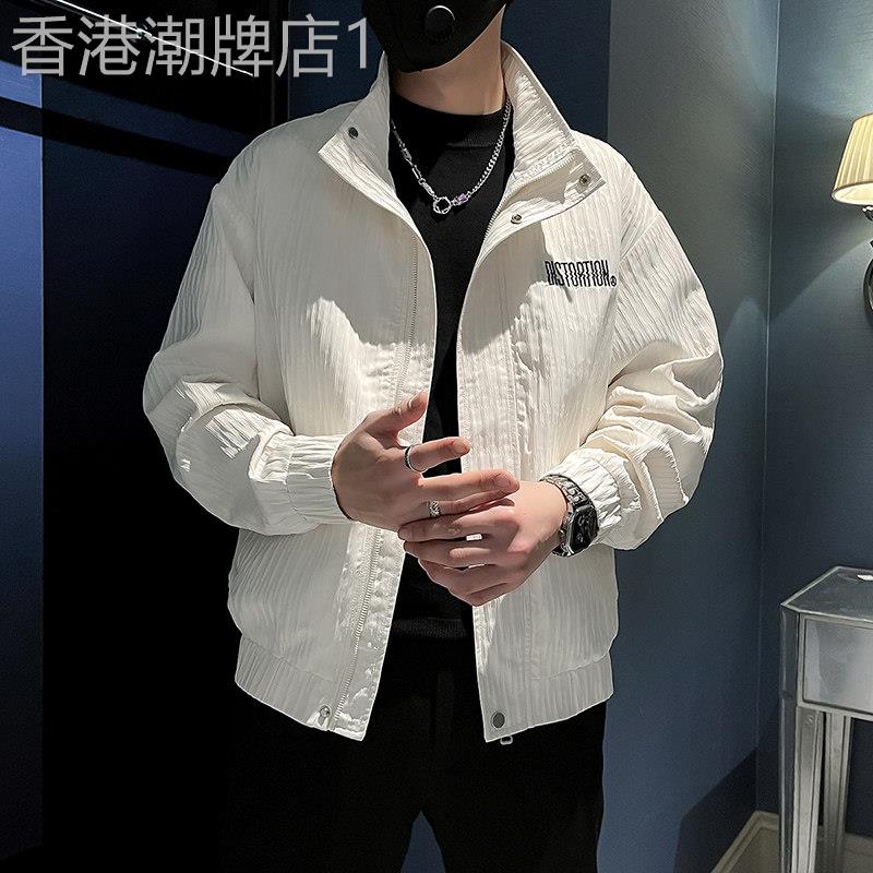 香港白色立领外套男春秋季男装短款上衣褂子2025新款春装痞帅夹克