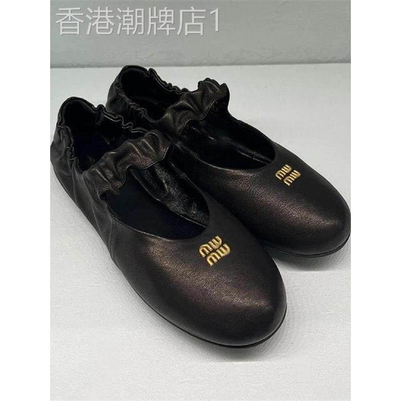 法国覆古褶皱平底玛丽简鞋为妇女夏季新圆头小皮鞋软底芭蕾舞鞋为
