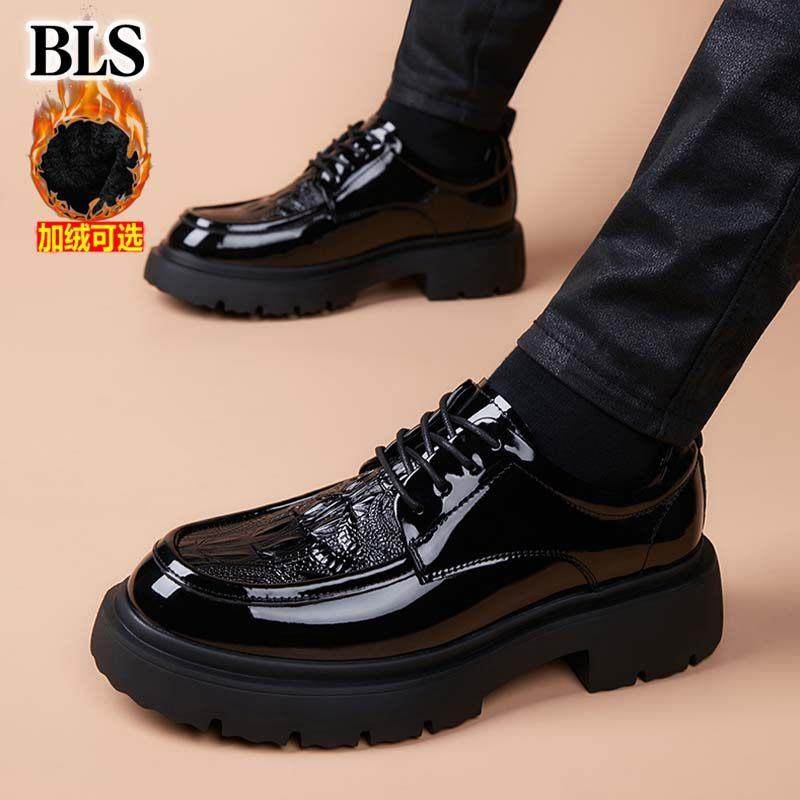 高端真皮厚底皮鞋男款2025冬季新款商务休闲加绒英伦风乐福豆豆鞋