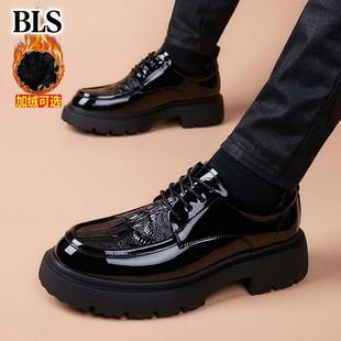高端真皮厚底皮鞋男款2025冬季新款商务休闲加绒英伦风乐福豆豆鞋