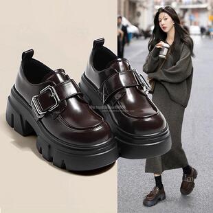 香港增高真皮厚底小皮鞋女2025春秋新款复古风加绒英伦乐福鞋单鞋