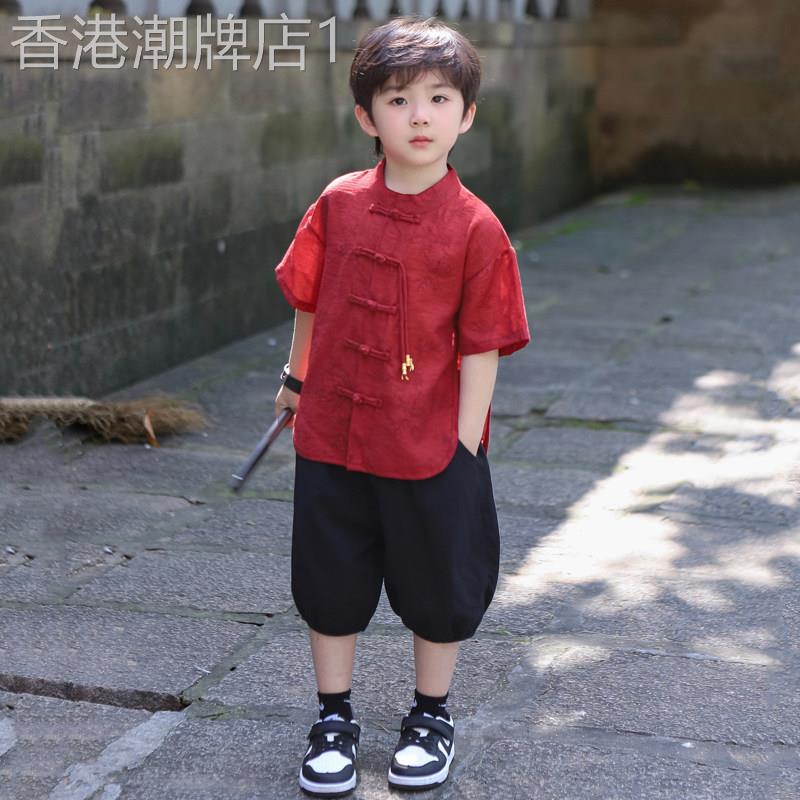 法国男童汉服夏季新中式套装儿童国风唐装男宝周岁礼服男孩古装潮