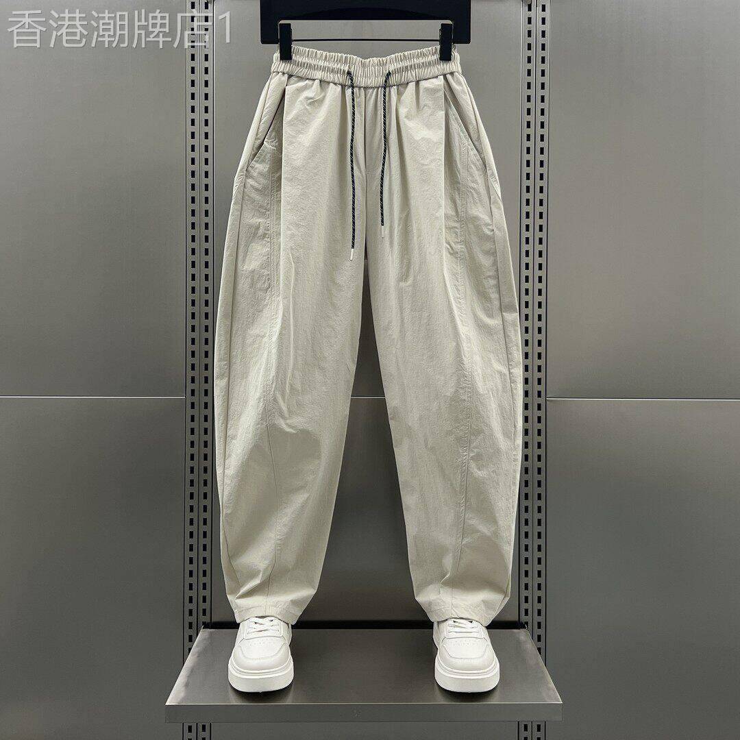 美式哈伦运动裤男士夏季薄款潮牌纯色宽松阔腿弯刀裤直筒休闲长裤