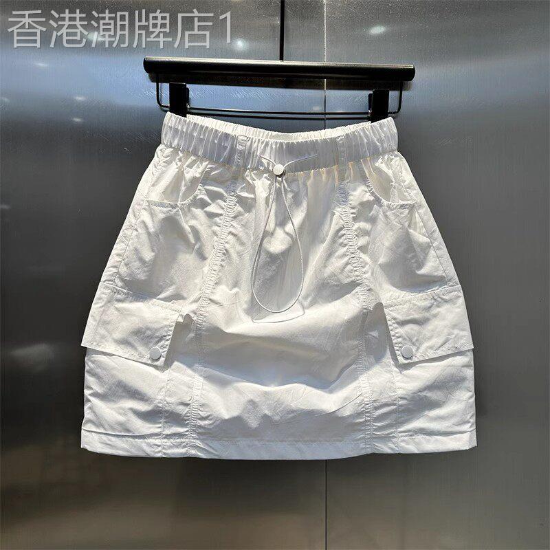 防走光A字半身包臀裙女夏季欧货多口袋抽绳松紧腰休闲工作服短裙