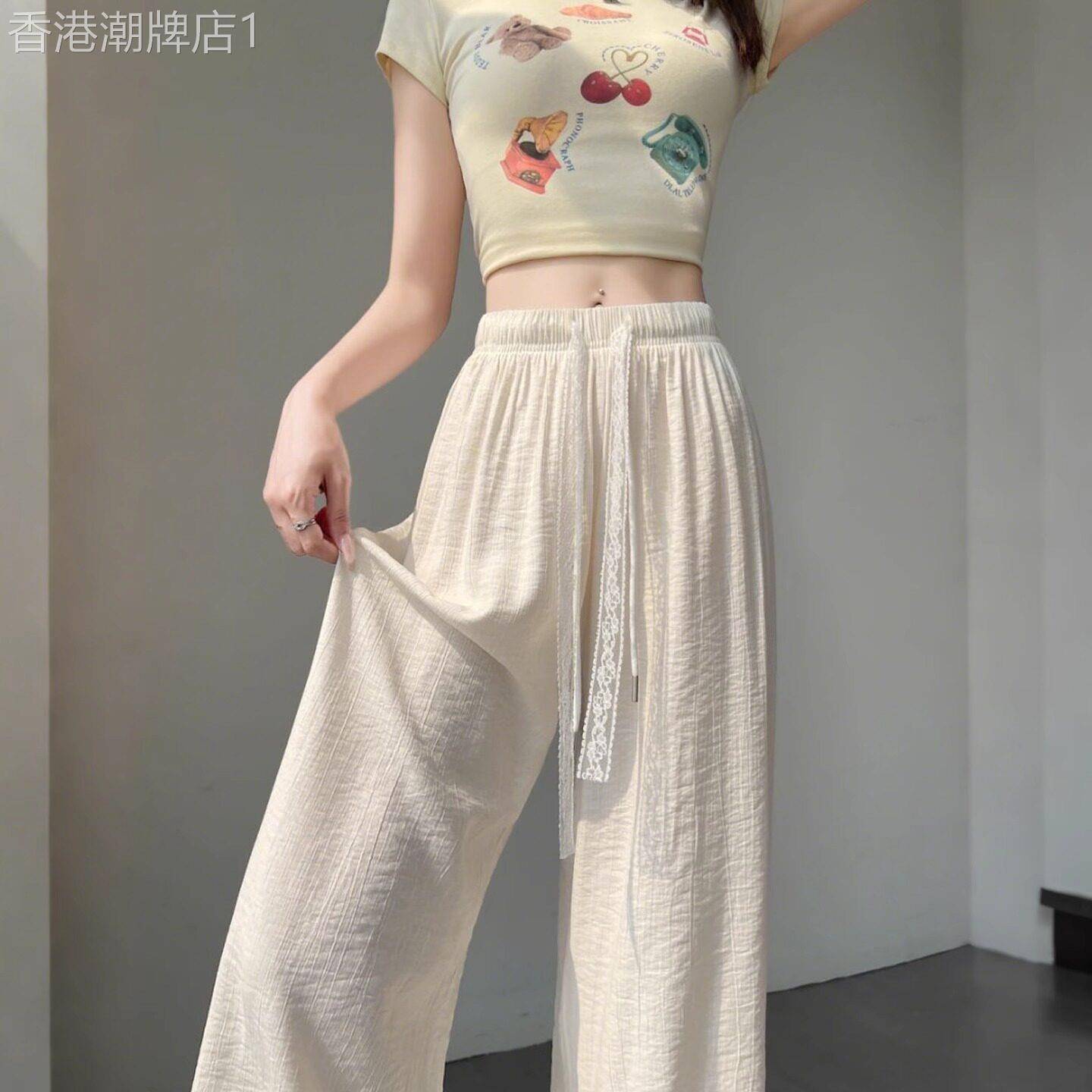 白色冰丝亚麻棉麻阔腿裤女夏季2026新款薄款梧桐垂感休闲防晒裤子