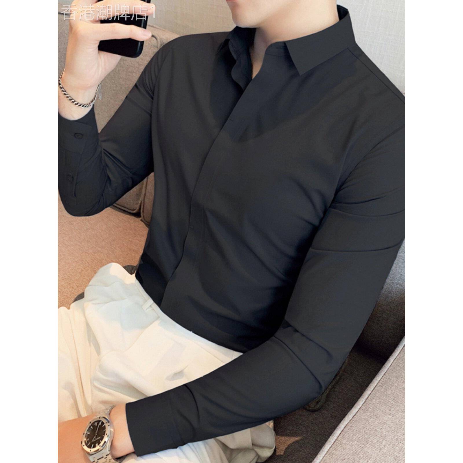 UASK高级感黑色衬衫男长袖秋季2025新款高端商务休闲男士修身衬衣