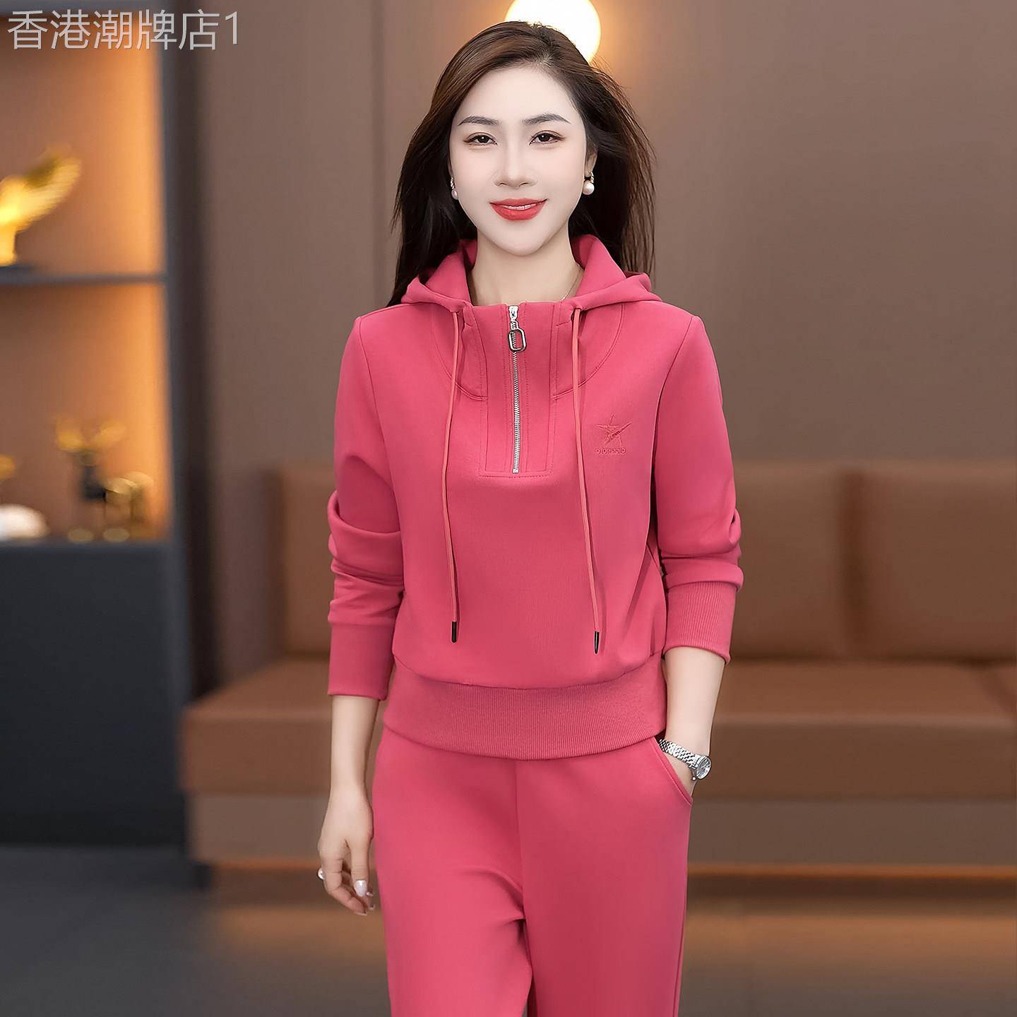 休闲运动套装女士春秋2026新款大尺码气质时尚洋派减龄跑步服两件