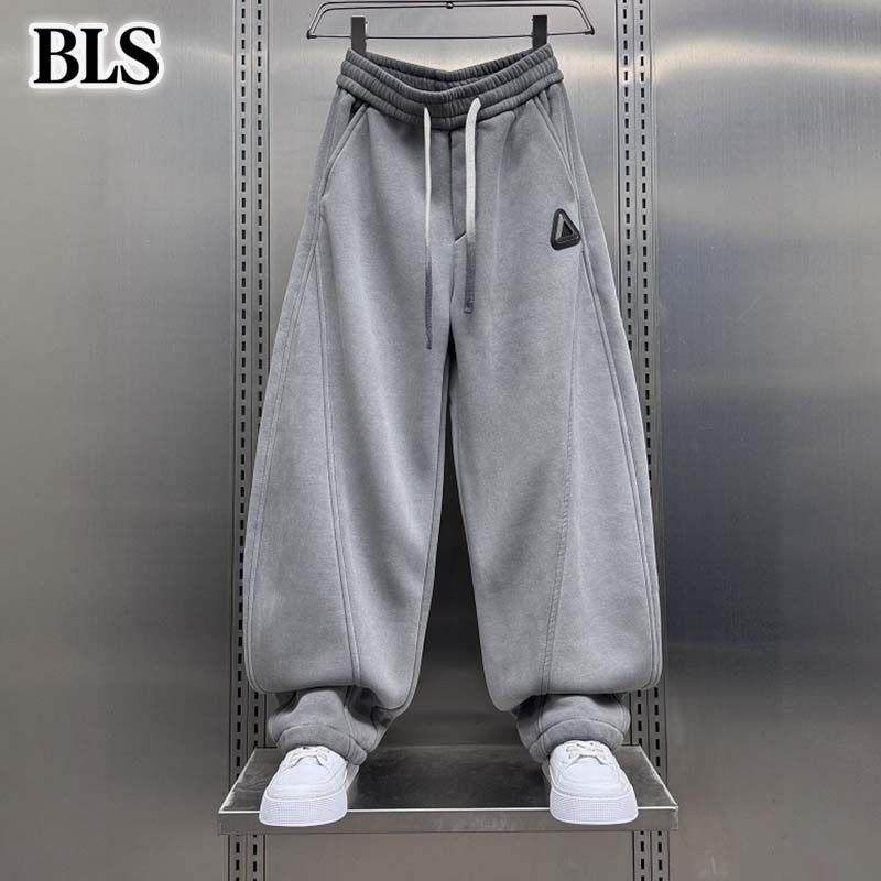 高端弯刀卫裤男款冬季2025新款加绒加厚宽松阔腿休闲裤男士长裤子