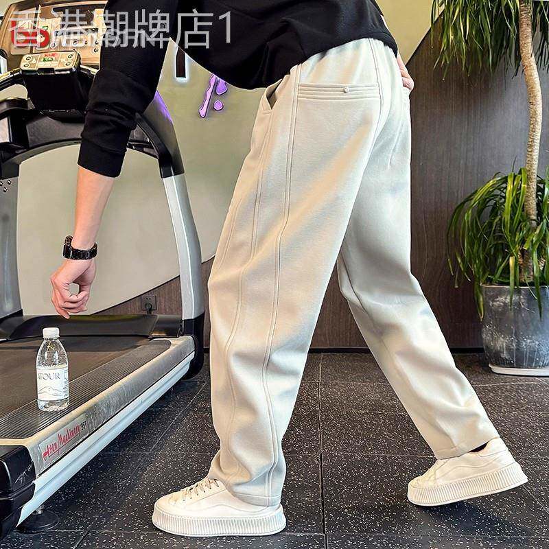 潮牌直筒卫裤男士2025新款秋冬季加绒加厚男裤高级感休闲裤子男款