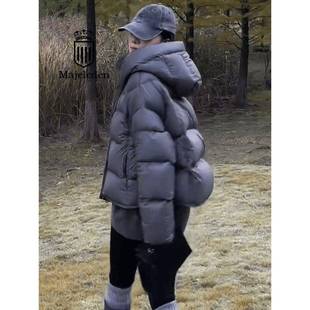 正品2025冬小个子泡芙软糯短款连帽白鸭绒羽绒服女宽松面包服外套