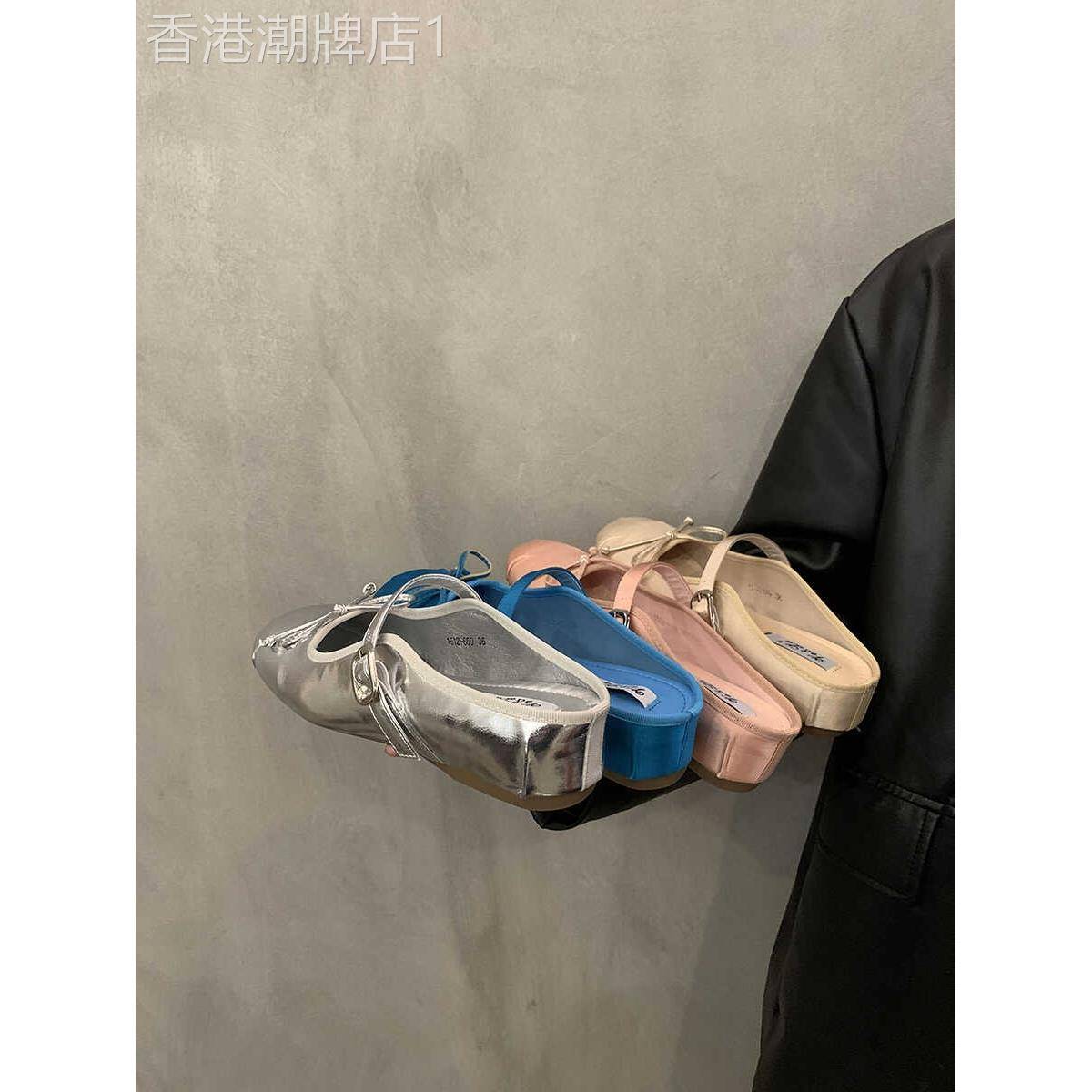 时尚品牌内增高银色平底鞋粉色包头女士外穿半拖鞋2025春秋季玛丽