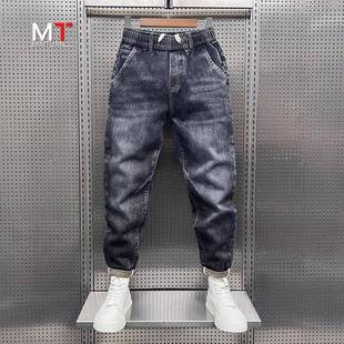 高端牛仔裤男士春秋冬季2025新款加绒加厚宽松小脚休闲男裤子男款