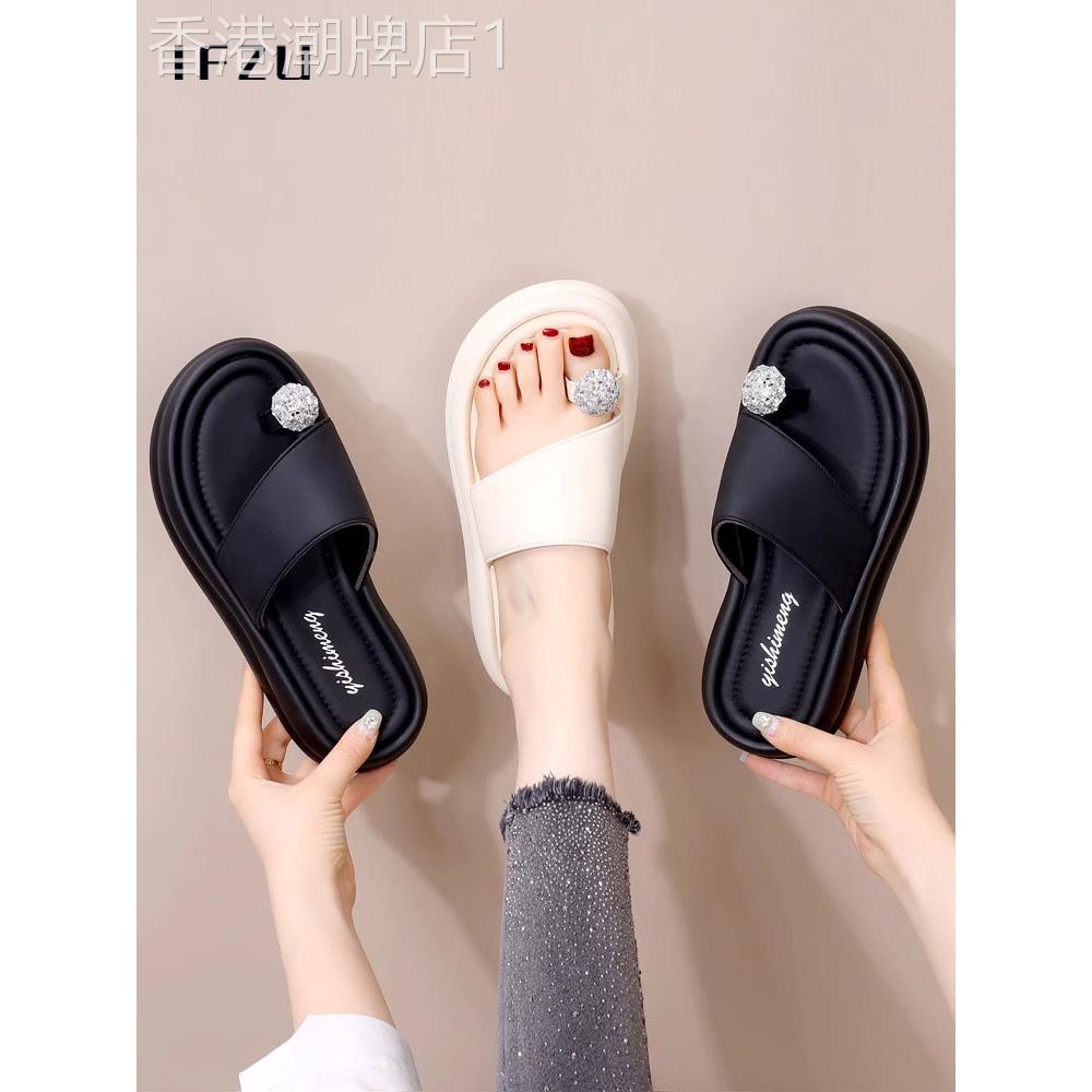 真皮皮带脚趾莱茵石凉鞋为妇女夏季外穿2025新平台厚底与裙软底沙