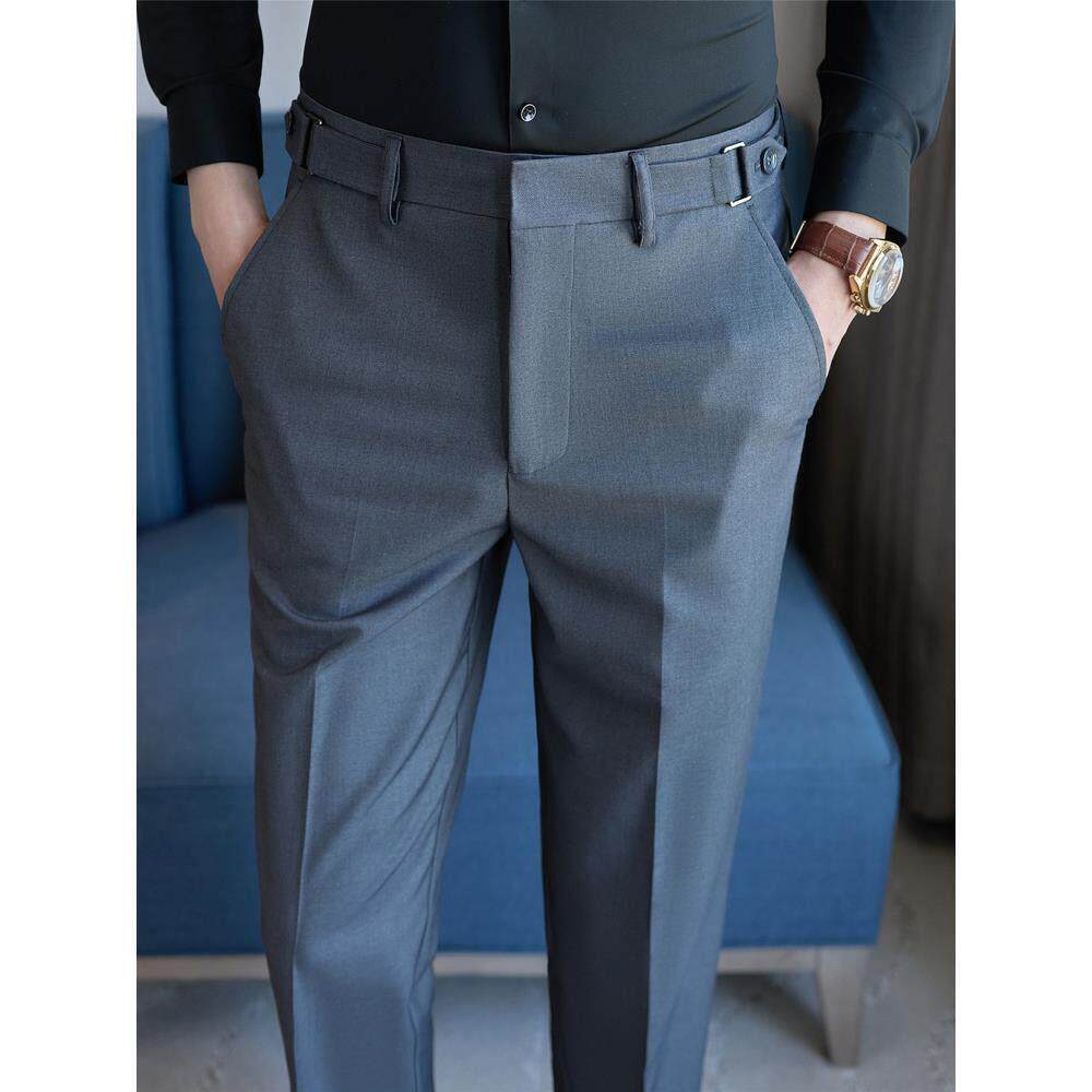 韩版潮流那不勒斯小直筒西裤男修身免烫商务西装裤高级感休闲长裤