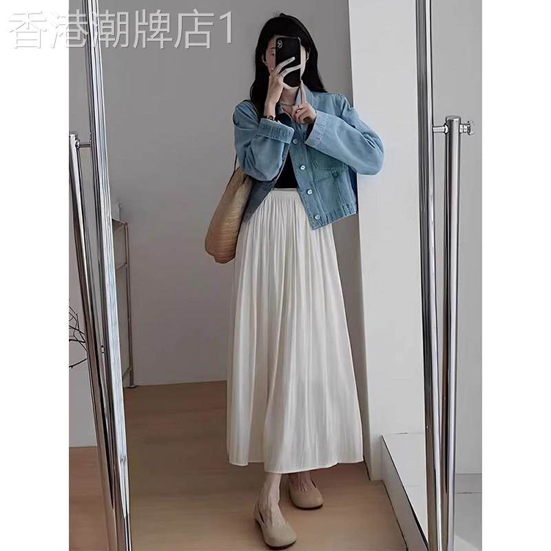 日系法式高级感雪纺百褶半身裙女夏季多巴胺穿搭a字裙子仙女长裙
