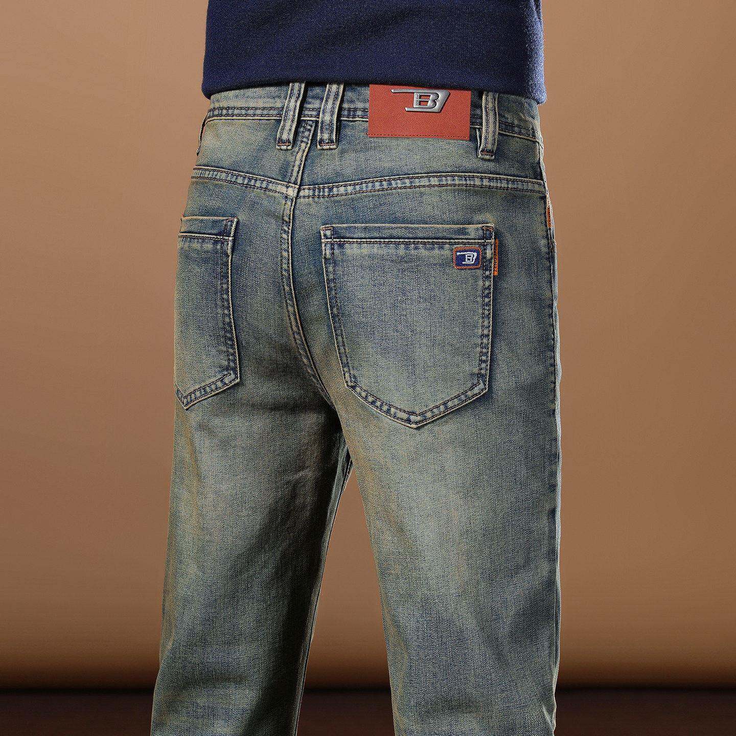 高端复古水洗牛仔裤男春秋款修身合体直筒潮流休闲长裤子2026新款