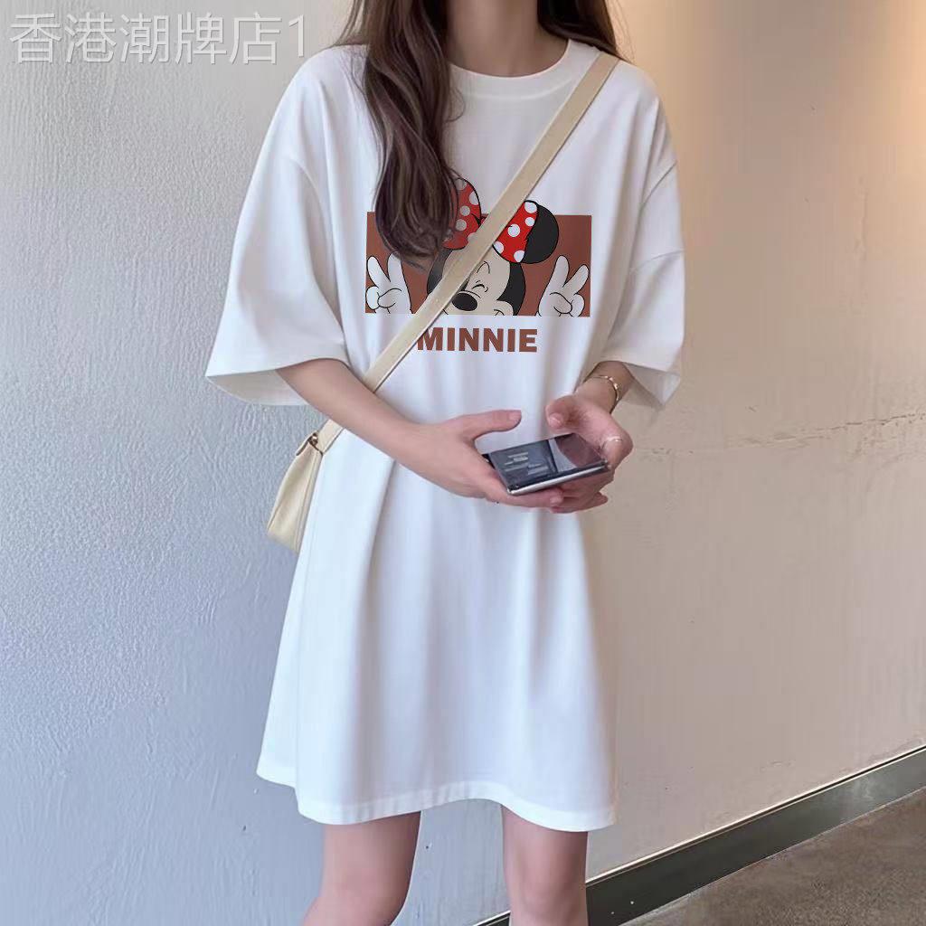 中长版短袖T恤女遮屁股半袖上衣ins潮韩版宽松长版T恤洋装