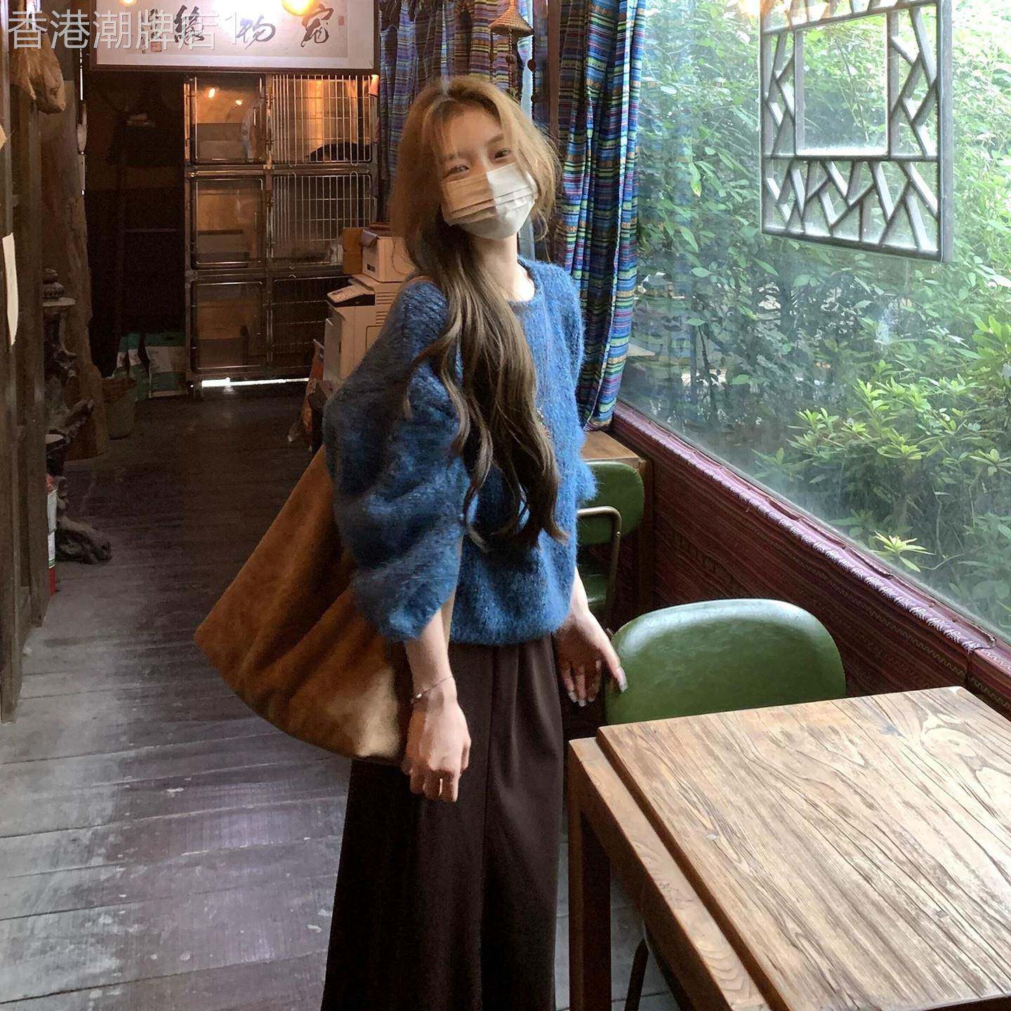 灯笼袖圆领毛衣女秋冬2026新款巨好看绝美宽松慵懒显瘦针织衫上衣