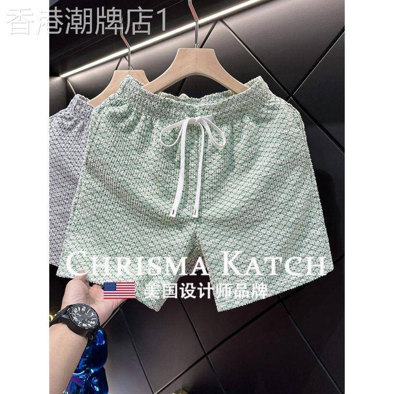 出口美国Chrisma Katch~千鸟格短裤男夏季宽松沙滩四分裤轻奢