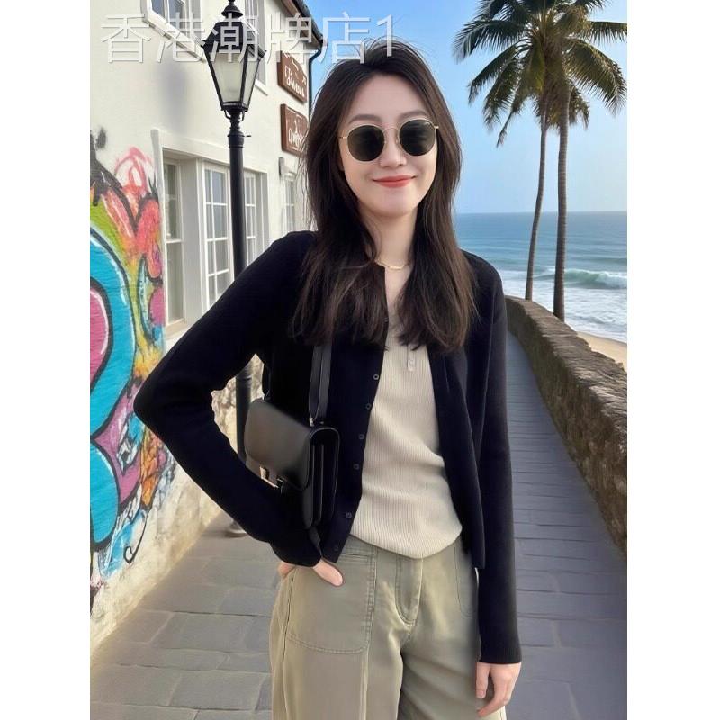 法式黑色防晒针织开衫女2025新款早秋穿搭配吊带外搭罩衫上衣外套