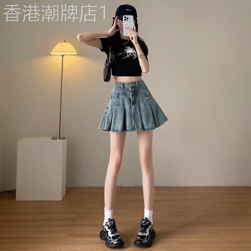 牛仔半身裙女夏季2026新款高腰显瘦裤裙小个子百搭短裙a字百褶裙