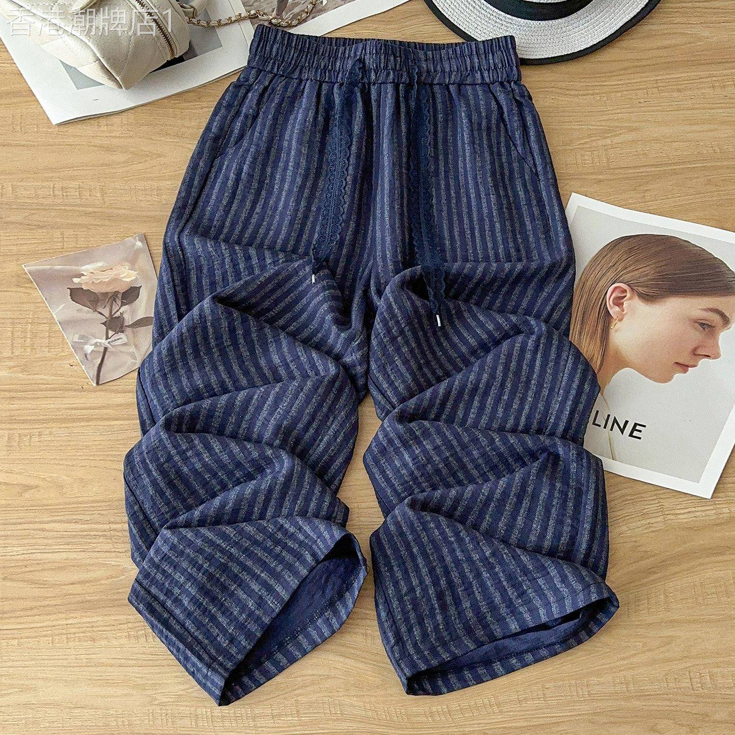 藏青色亚麻直筒裤女夏季薄款2026新款高端凉凉裤九分棉麻宽裤子