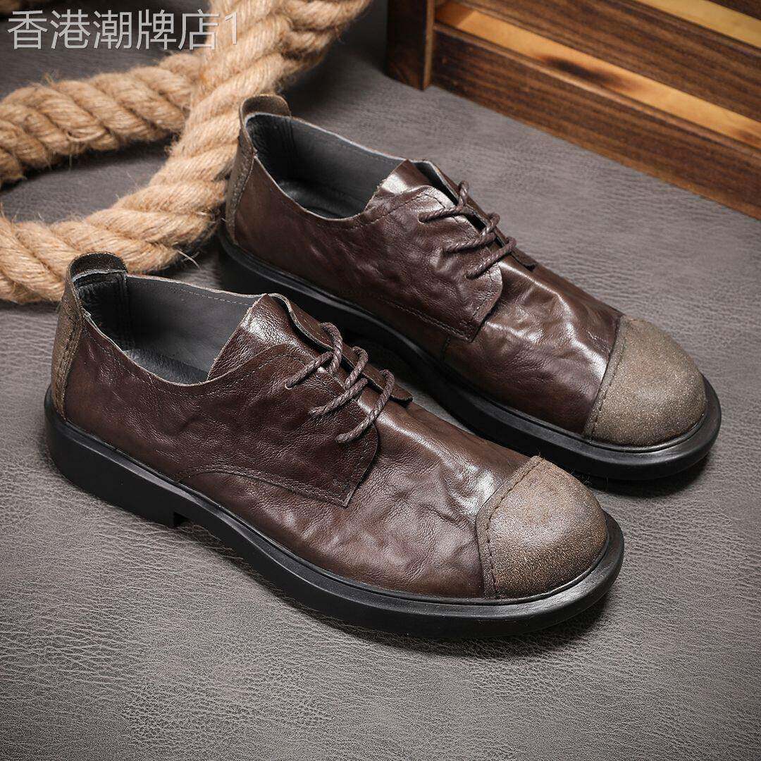 它是trbottom品牌男士工作皮鞋,英国覆古真皮手抓拼接软底手工大