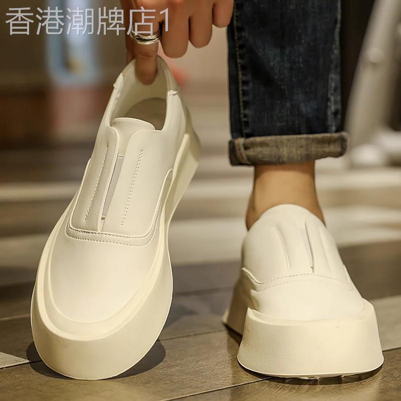 【高品质】男鞋套脚增高轻便一脚蹬小白皮鞋休闲百搭西裤帆布板鞋