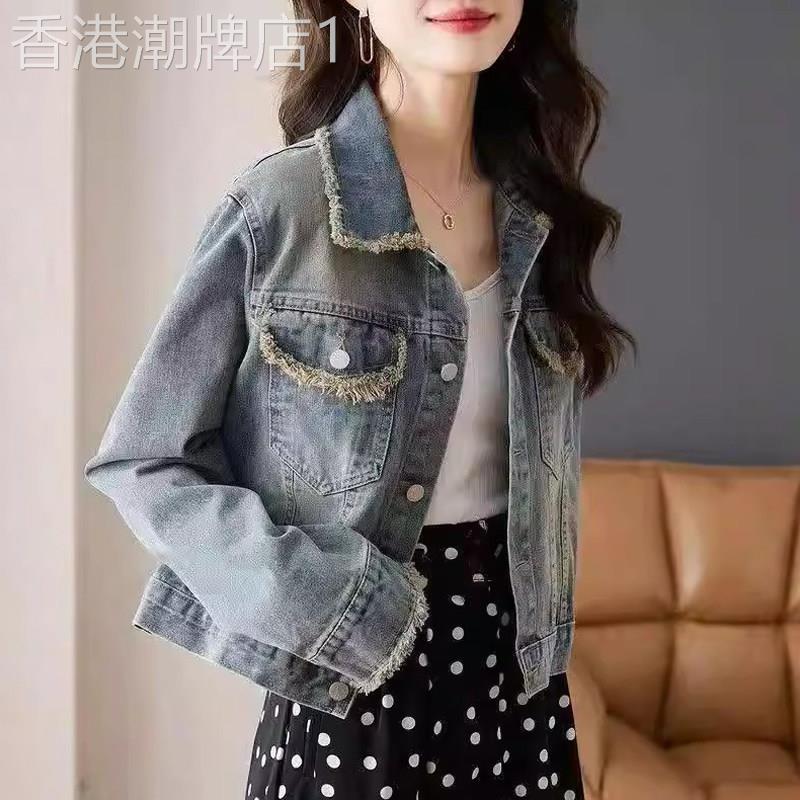复古牛仔短外套女春秋欧货今年流行的百搭小个子洋气毛边减龄上衣