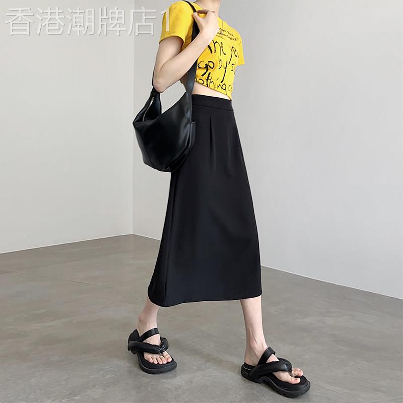 黑色西装半身裙女夏季2026新款大尺码胖mm高腰显瘦气质开叉a字长