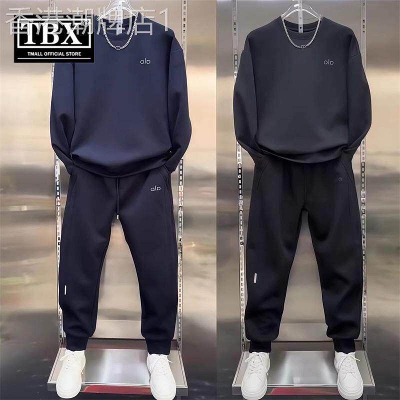 欧货休闲运动套装男士2026新款秋冬季加绒卫衣卫裤两件套男款春装