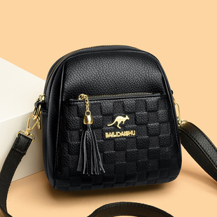 真皮女士手机包斜挎中年妈妈包2025新款大容量时尚单肩流苏小圆包