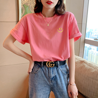 短袖t恤女宽松刺绣大码体恤上衣