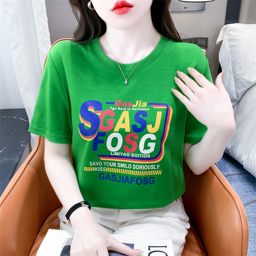 纯棉印花短袖T恤女宽松显瘦上衣